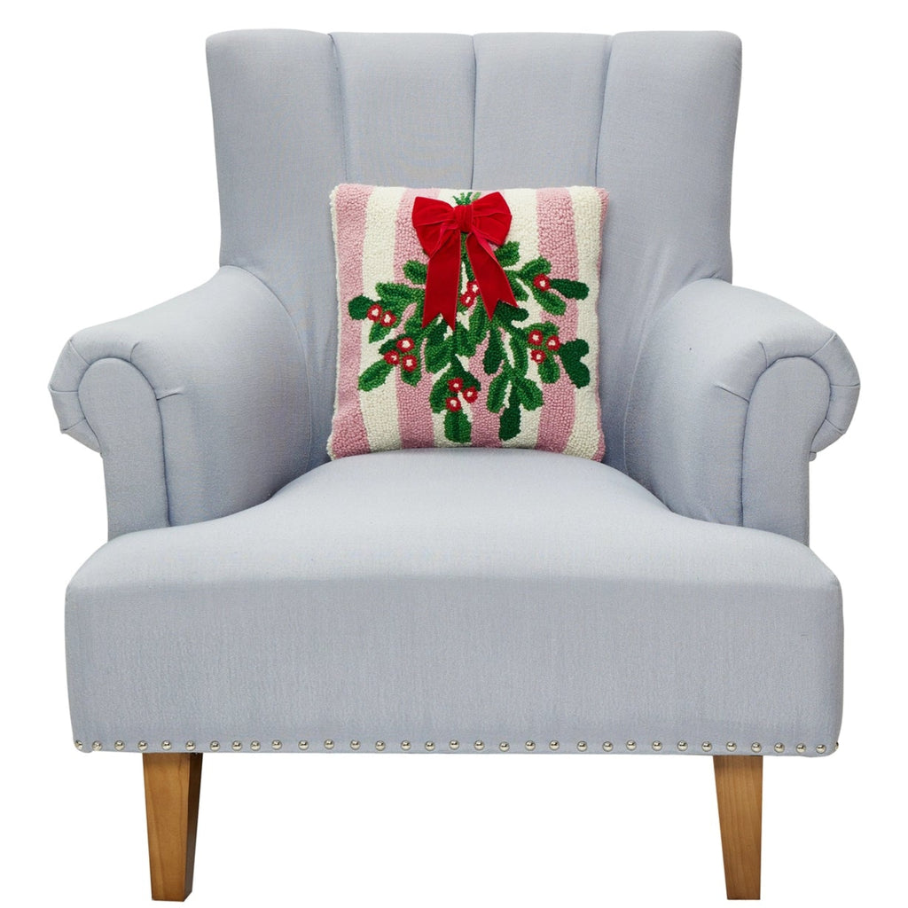 Pink Stripe Mistletoe with Ribbon Hook Pillow - The Well Appointed House 