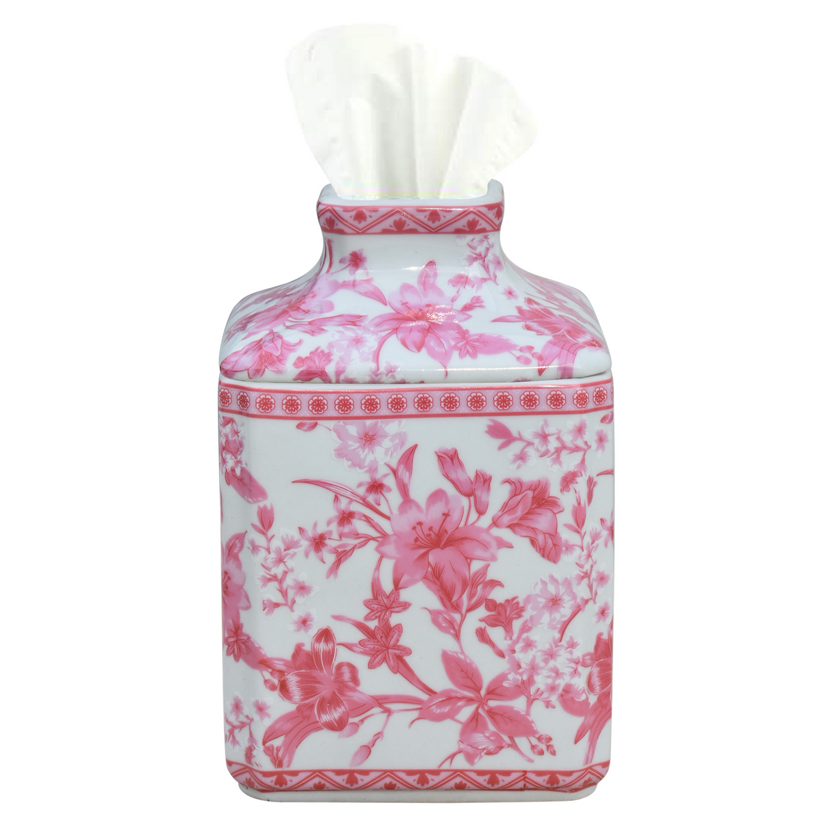 Porcelain Pink & White Floral Square Tissue Box Holder