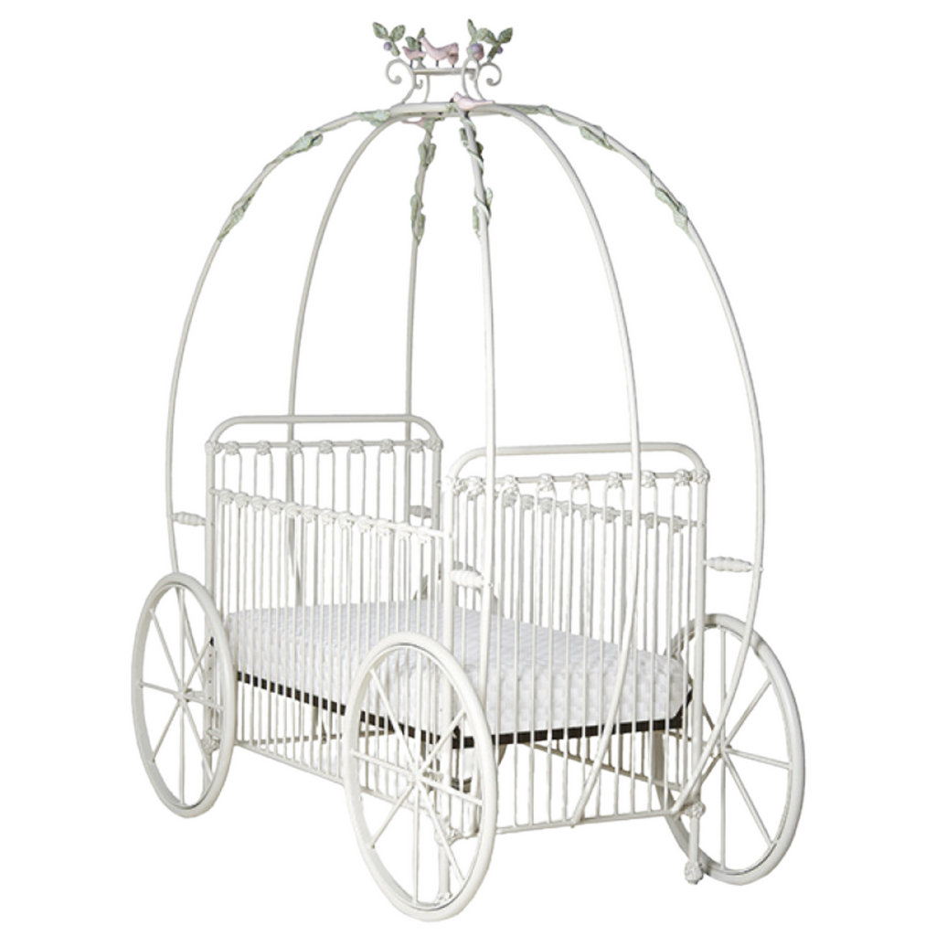 Pumpkin Carriage Design Metal Crib With Bird Detail - The Well Appointed House