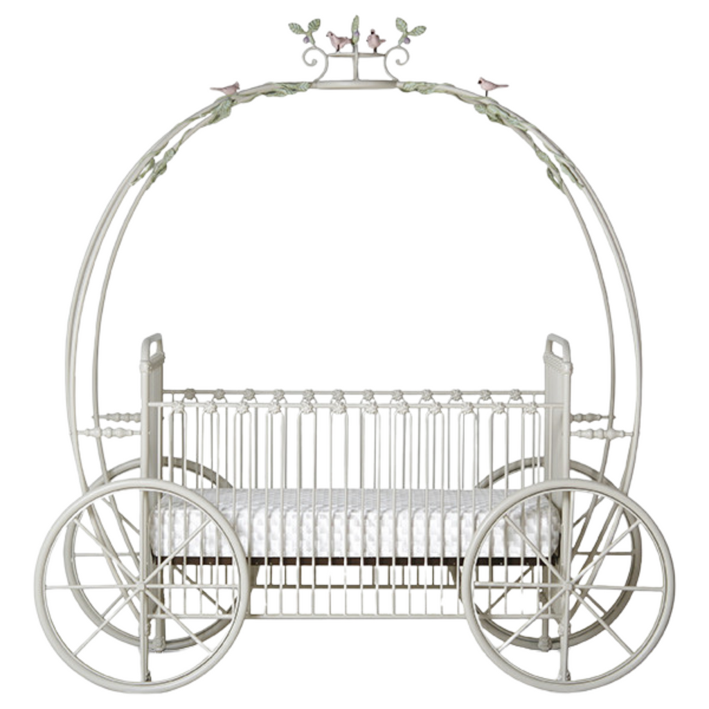 Pumpkin Carriage Design Metal Crib With Bird Detail - The Well Appointed House