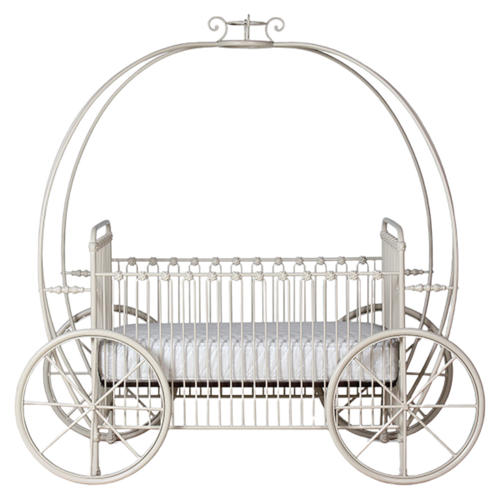 Pumpkin Carriage Design Metal Crib With Curl Details - The Well Appointed House