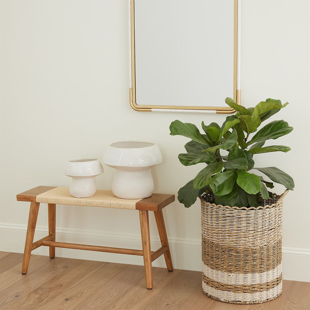 Seagrass Rope Wall Mirror in White/Gold - The Well Appointed House