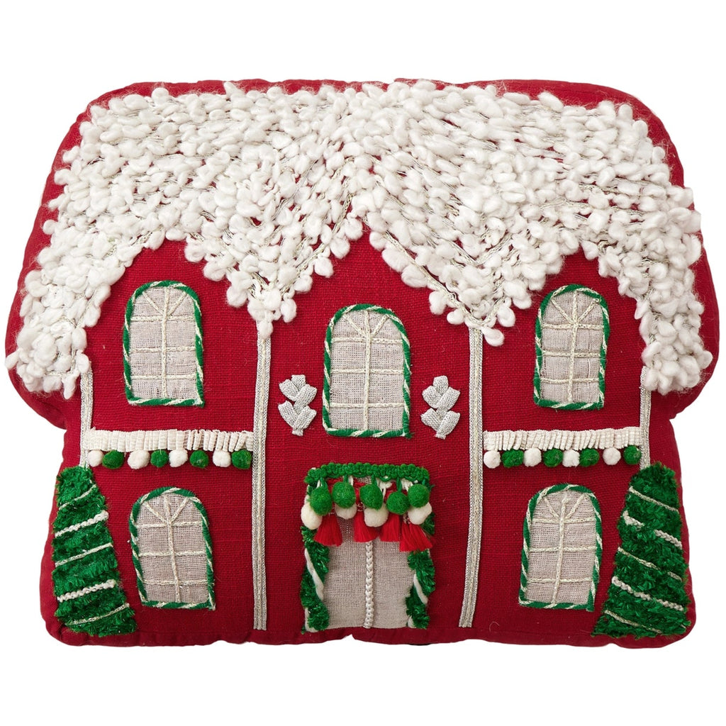 Red House with Poms Embroidered Appliqué Pillow - The Well Appointed House 