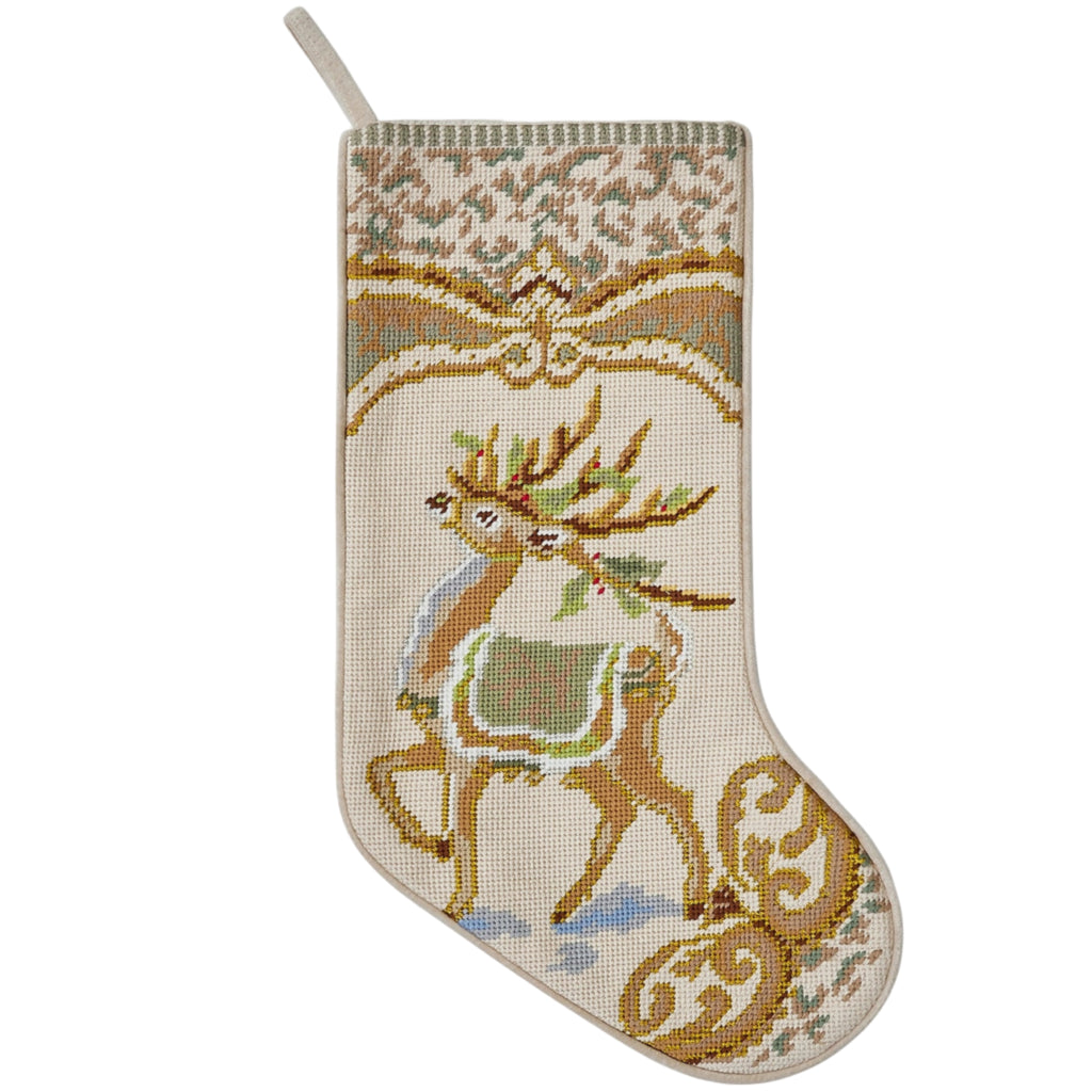 Reindeer Embroidered Stocking - The Well Appointed House