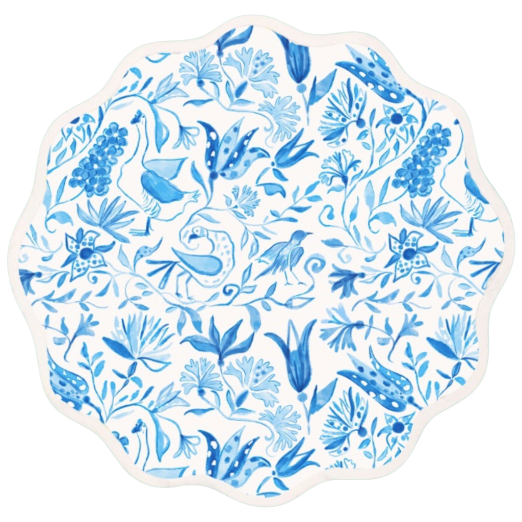 Round Scalloped Placemat, Birds of Paradise - Blue - The Well Appointed House