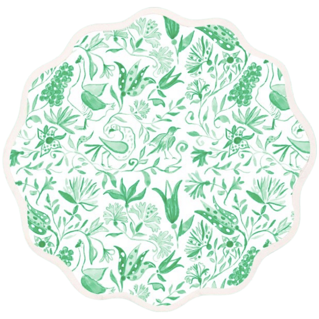 Round Scalloped Placemat, Birds of Paradise - Green - The Well Appointed House