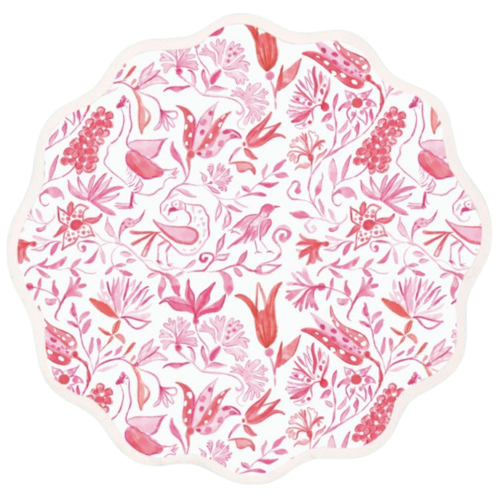 Round Scalloped Placemat, Birds of Paradise - Pink - The Well Appointed House