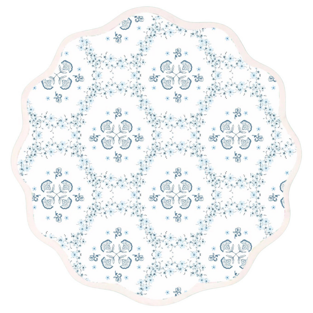 Round Scalloped Placemat, Floral Trellis - Blue - The Well Appointed House