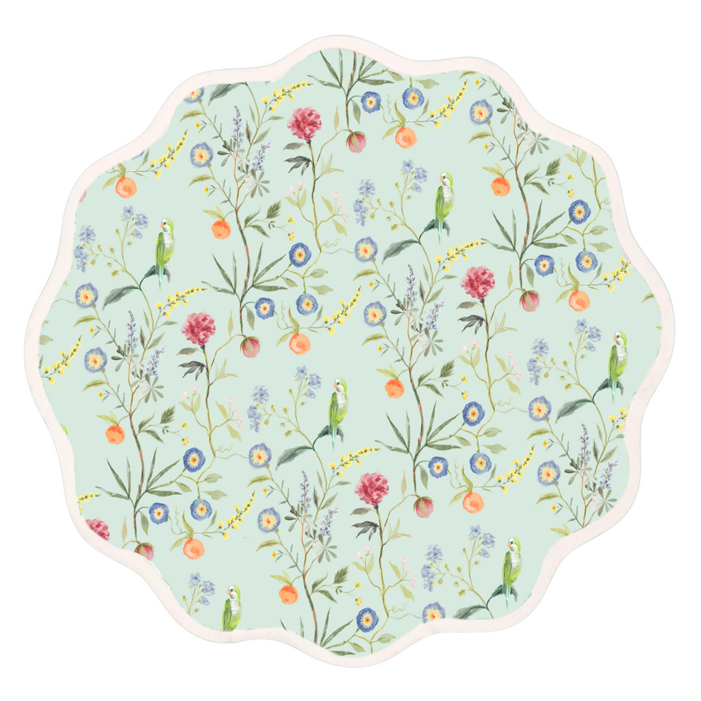 Round Scalloped Placemat, Jardin de Fleurs - Sage - The Well Appointed House