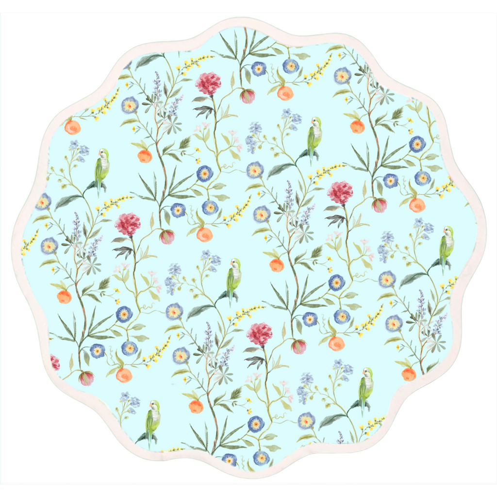 Round Scalloped Placemat, Jardin de Fleurs - Sky - The Well Appointed House
