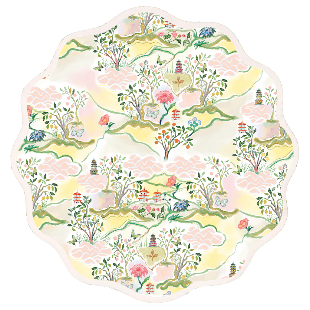 Round Scalloped Placemat, Pink Pagoda - The Well Appointed House