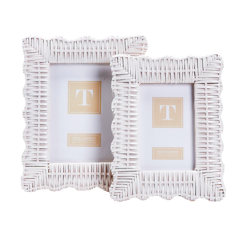 S2 White Scalloped Wicker Weave Photo Frame - The Well Appointed House