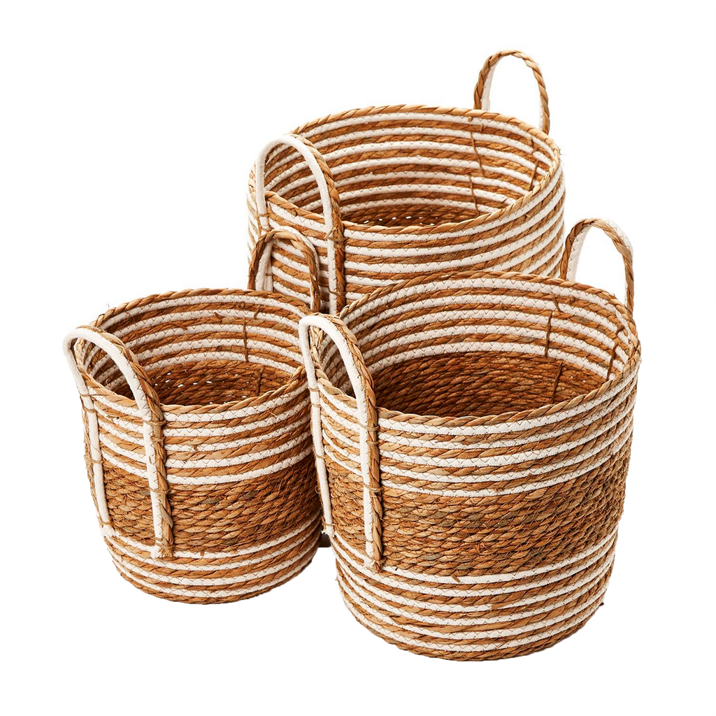 S3 Hand Woven Water Hyacinth and Cotton Baskets - The Well Appointed House