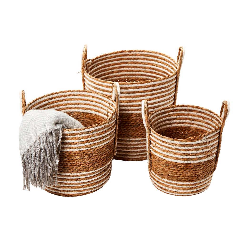 S3 Hand Woven Water Hyacinth and Cotton Baskets - The Well Appointed House
