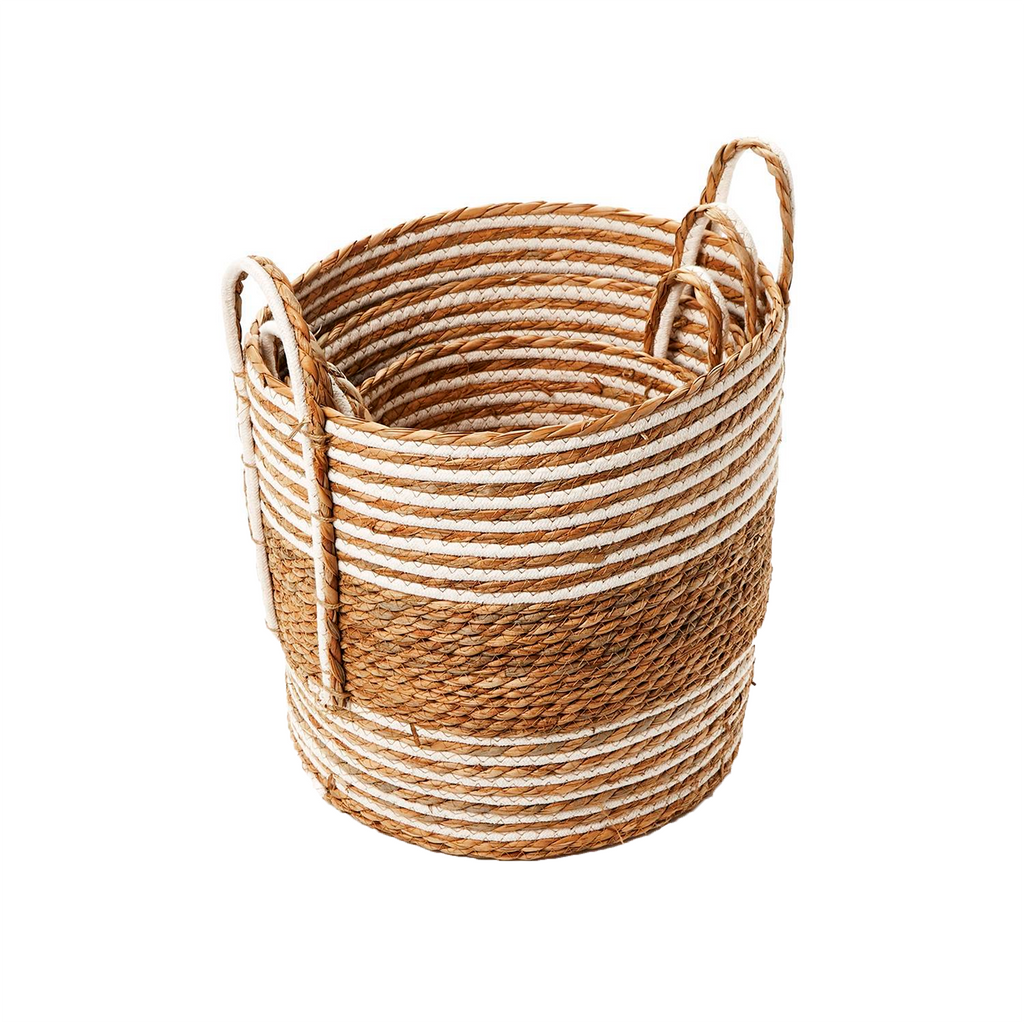 S3 Hand Woven Water Hyacinth and Cotton Baskets - The Well Appointed House