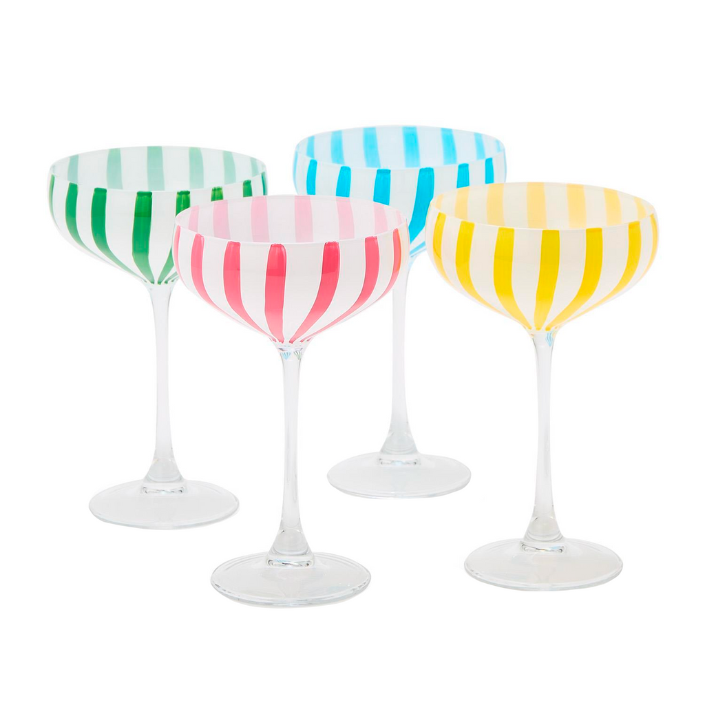 S4 Stripe Hand-Painted Coupe Glass Incl 4 Colors - The Well Appointed House
