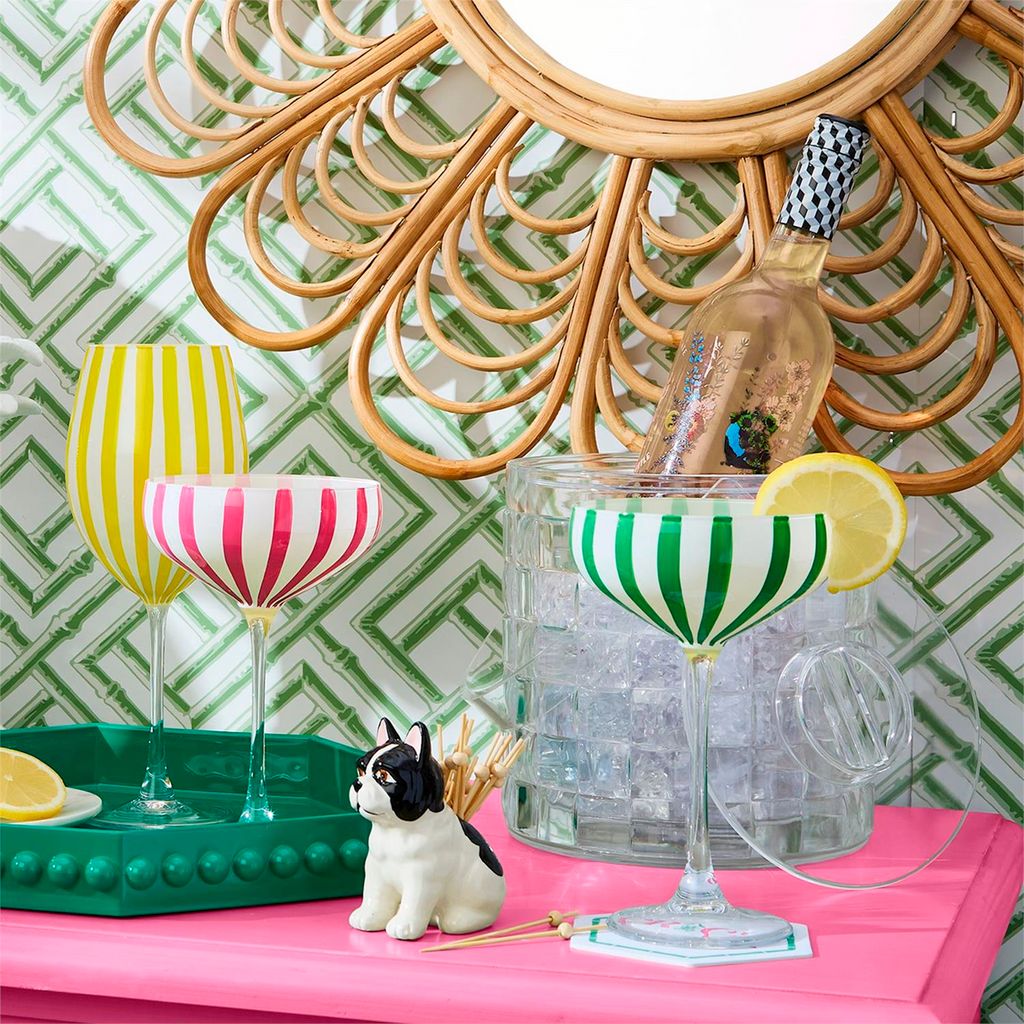 S4 Stripe Hand-Painted Coupe Glass Incl 4 Colors - The Well Appointed House