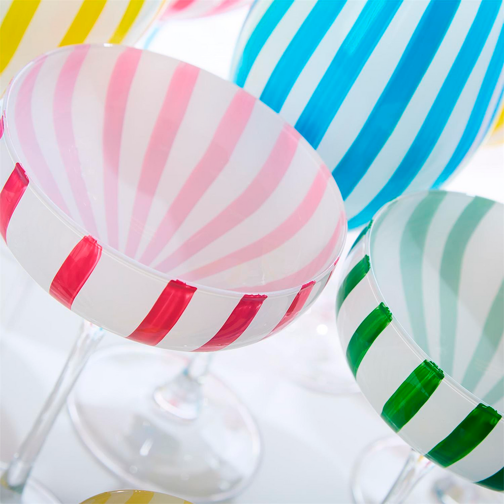 S4 Stripe Hand-Painted Coupe Glass Incl 4 Colors - The Well Appointed House
