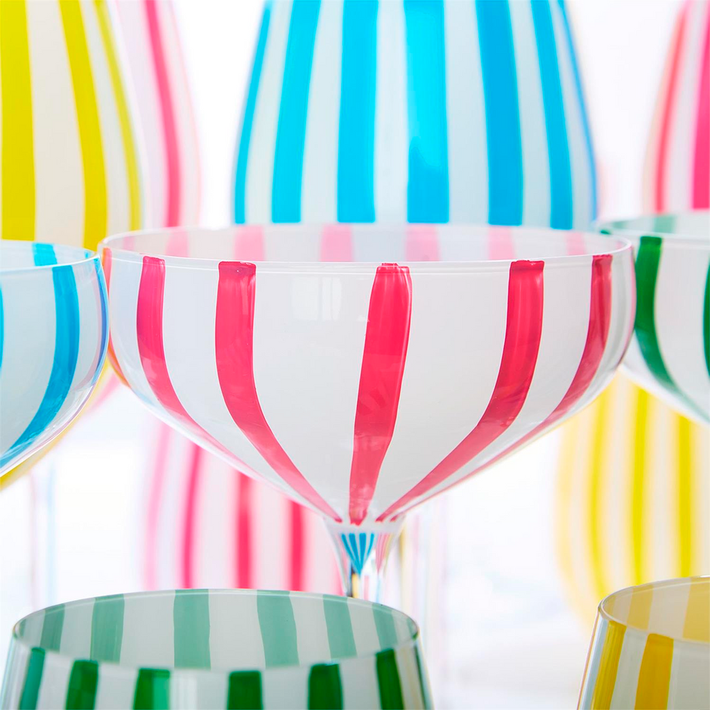 S4 Stripe Hand-Painted Coupe Glass Incl 4 Colors - The Well Appointed House