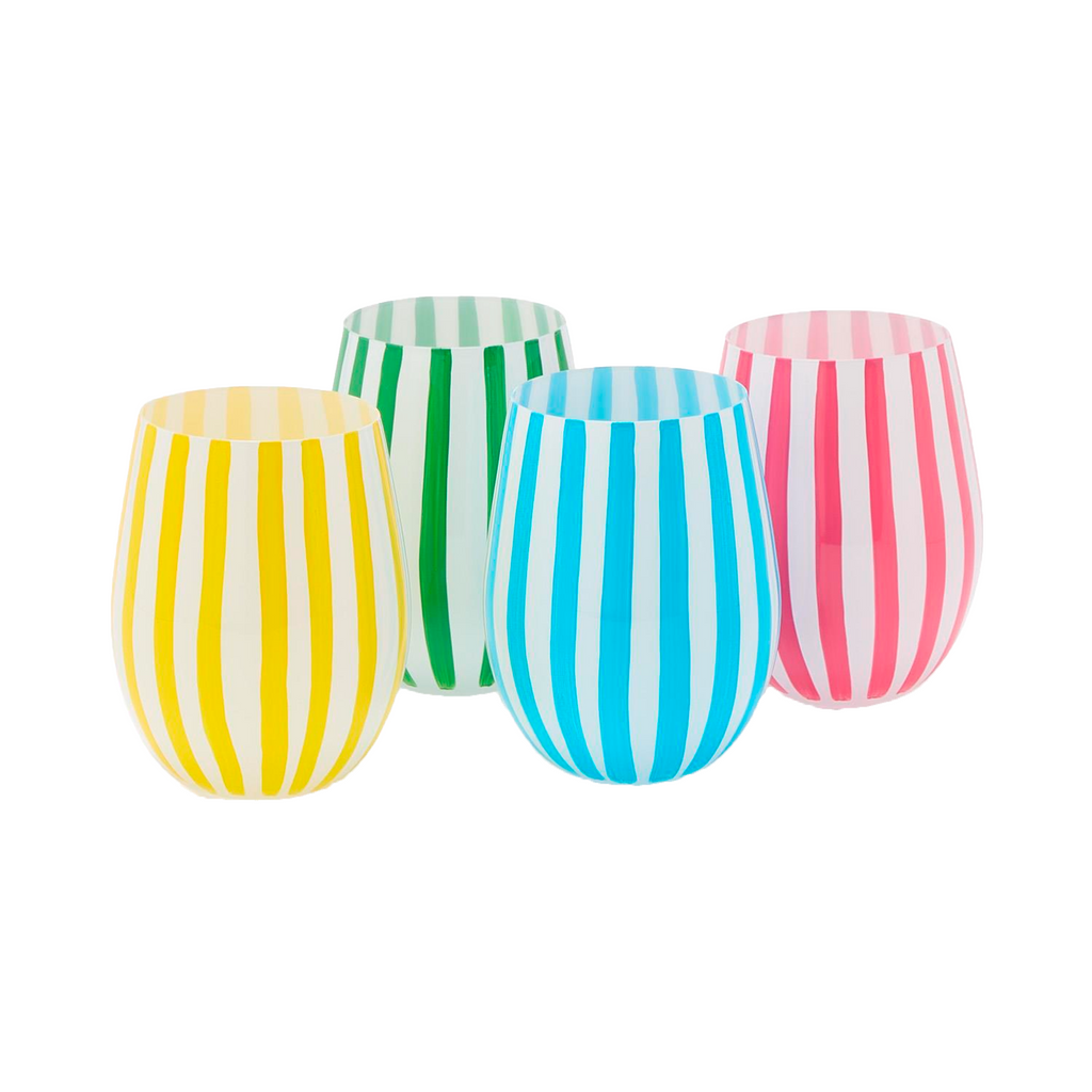 S4 Stripe Hand-Painted Stemless Wine Glass Incl 4 Colors - The Well Appointed House
