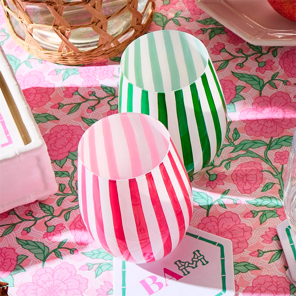 S4 Stripe Hand-Painted Stemless Wine Glass Incl 4 Colors - The Well Appointed House