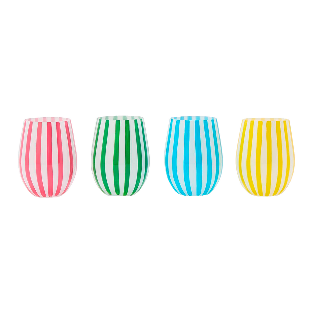 S4 Stripe Hand-Painted Stemless Wine Glass Incl 4 Colors - The Well Appointed House