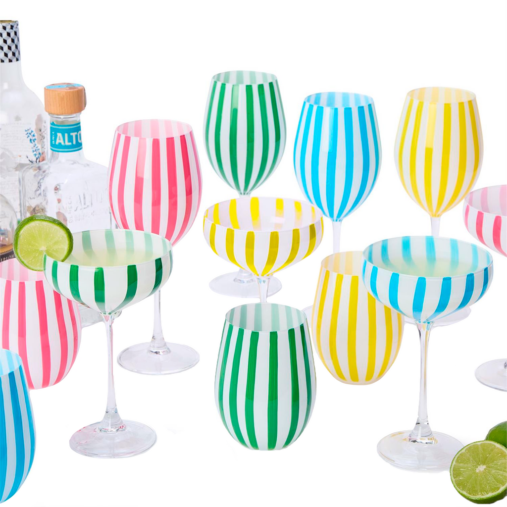 S4 Stripe Hand-Painted Stemless Wine Glass Incl 4 Colors - The Well Appointed House