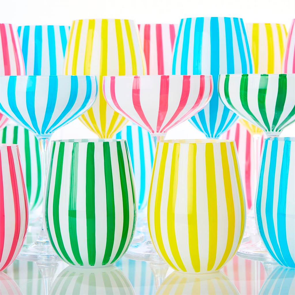 S4 Stripe Hand-Painted Stemless Wine Glass Incl 4 Colors - The Well Appointed House
