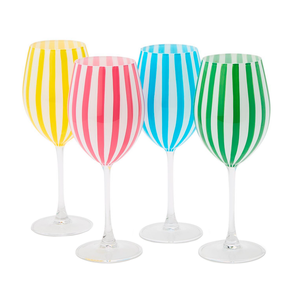 S4 Stripe Hand-Painted Stemmed Wine Glasses Incl 4 Colors - The Well Appointed House