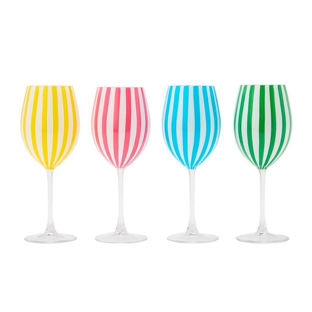 S4 Stripe Hand-Painted Stemmed Wine Glasses Incl 4 Colors - The Well Appointed House