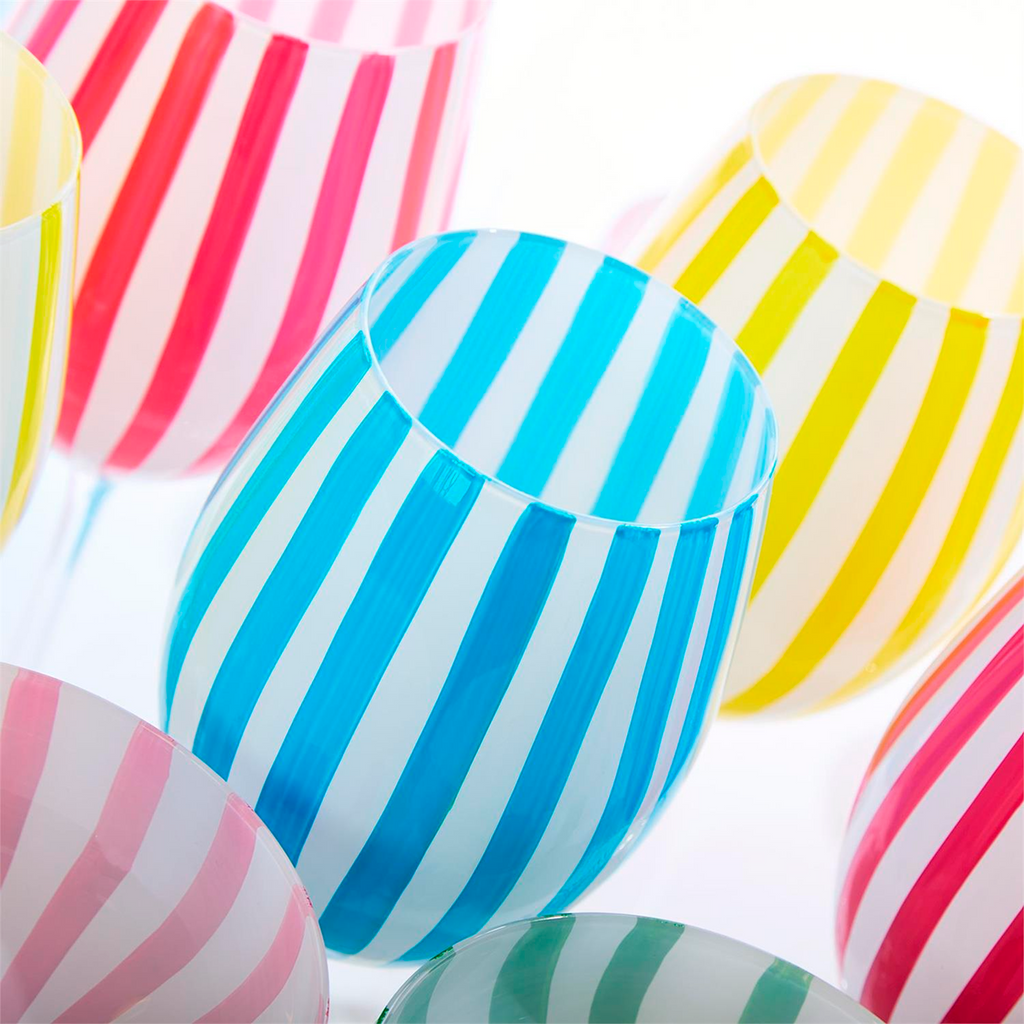 S4 Stripe Hand-Painted Stemmed Wine Glasses Incl 4 Colors - The Well Appointed House