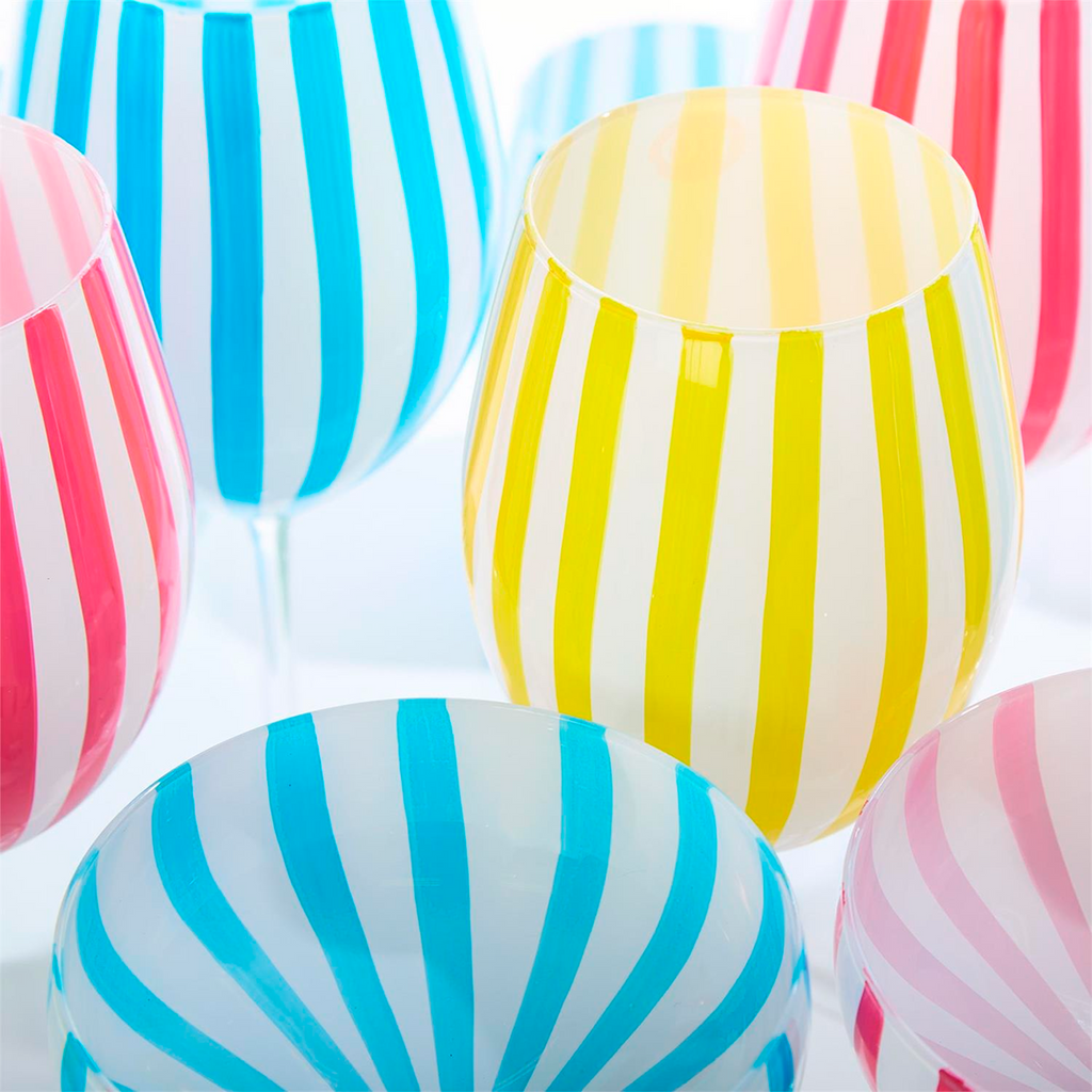 S4 Stripe Hand-Painted Stemmed Wine Glasses Incl 4 Colors - The Well Appointed House