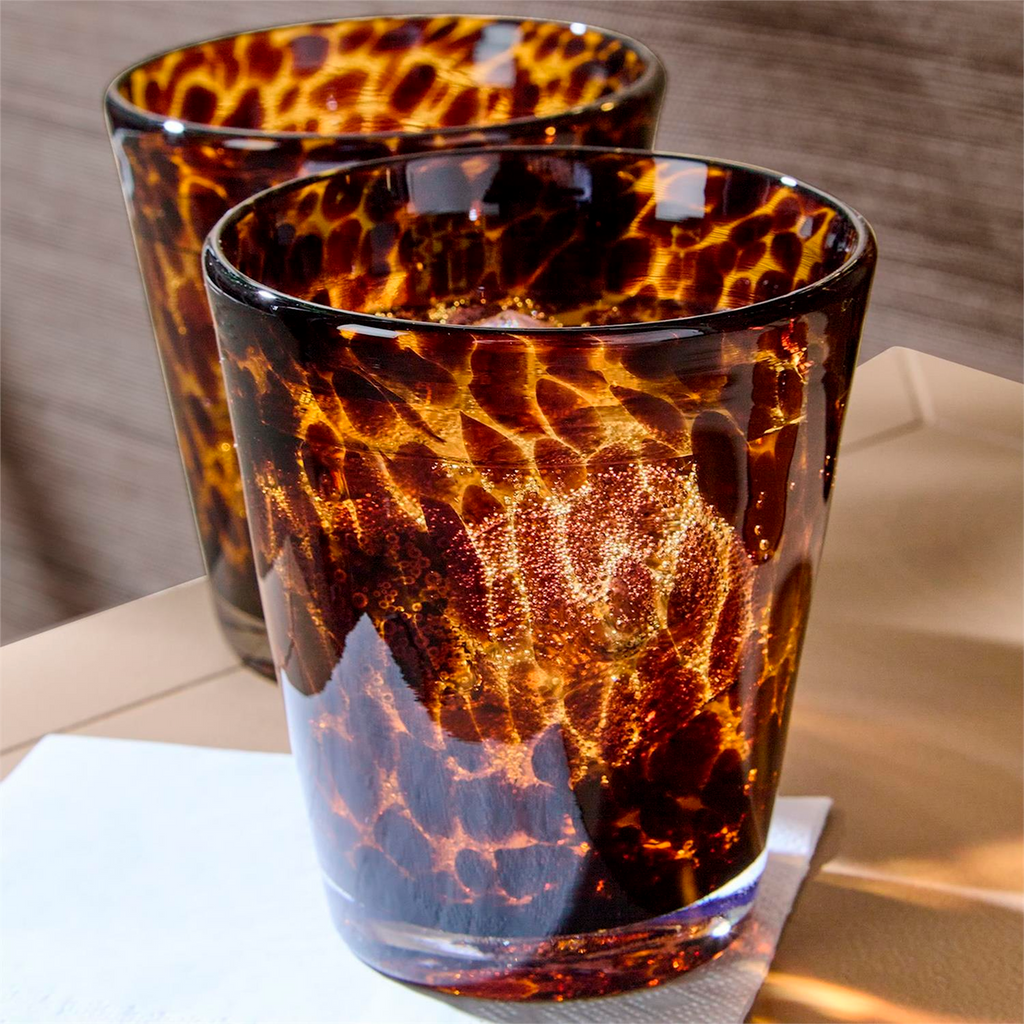 S4 Tortoise Print Double Old Fashion Glass - The Well Appointed House