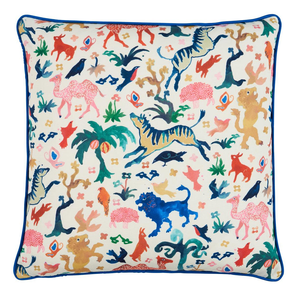 Beasts Pillow in Multi on Ivory - The Well Appointed House