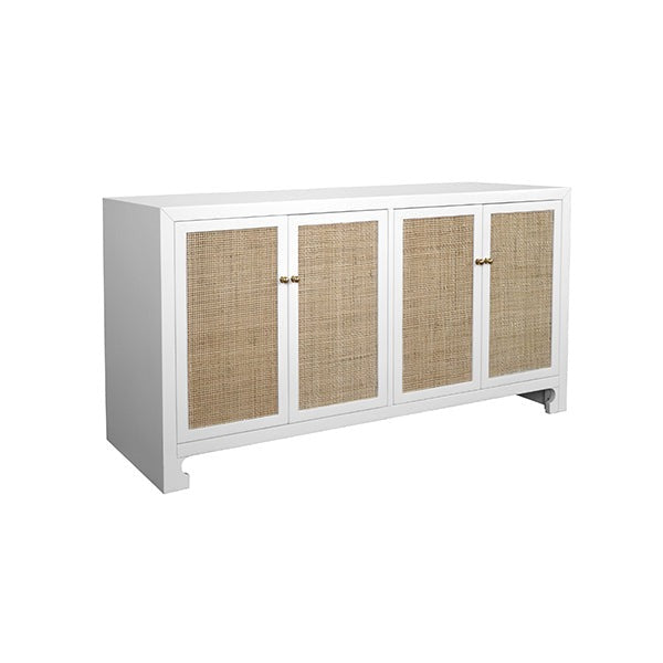 Sofia White Four Door Cane Cabinet - Sideboards & Consoles - The Well Appointed House