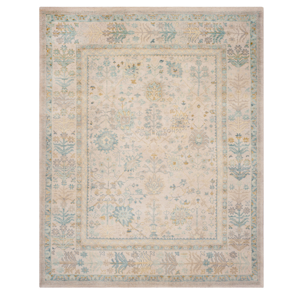 Ivory & Blue Floral Wool Area Rug - The Well Appointed House