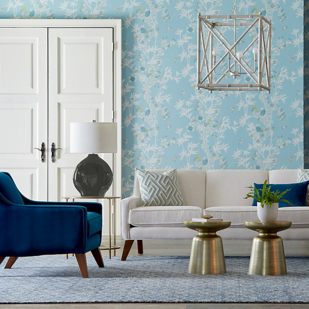 Scalamandre Jardin De Chine Wallcovering in Ciel Aqua - The Well Appointed House