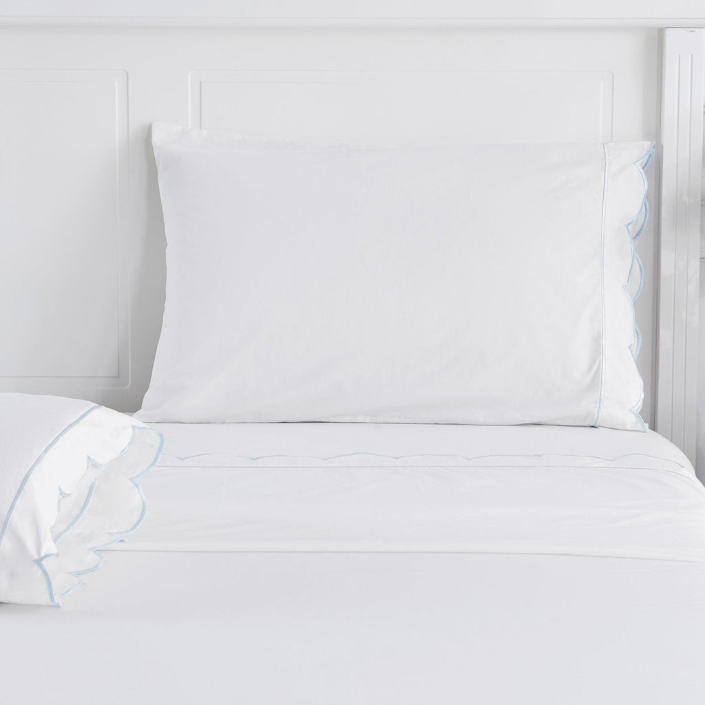 Scallop Frame Embroidered Cotton Percale Pillowcase, Set of 2 - The Well Appointed House 