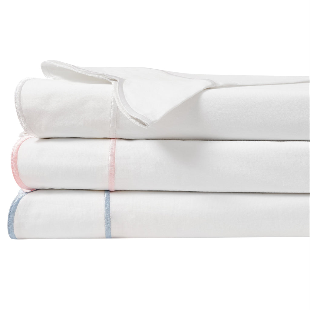 Scallop Frame Embroidered Cotton Percale Pillowcase, Set of 2 - The Well Appointed House 