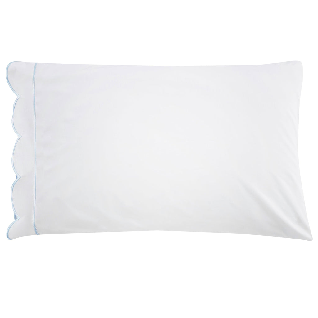 Scallop Frame Embroidered Cotton Percale Pillowcase, Set of 2 - The Well Appointed House 