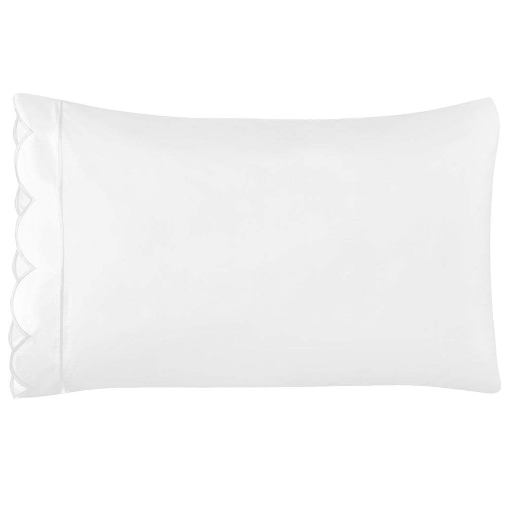 Scallop Frame Embroidered Cotton Percale Pillowcase, Set of 2 - The Well Appointed House 