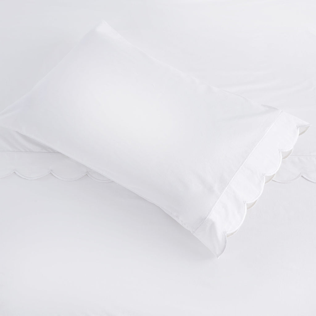 Scallop Frame Embroidered Cotton Percale Pillowcase, Set of 2 - The Well Appointed House 