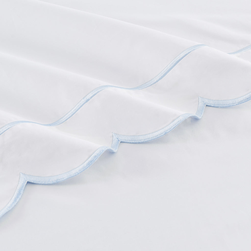 Scallop Frame Embroidered Cotton Percale Pillowcase, Set of 2 - The Well Appointed House 