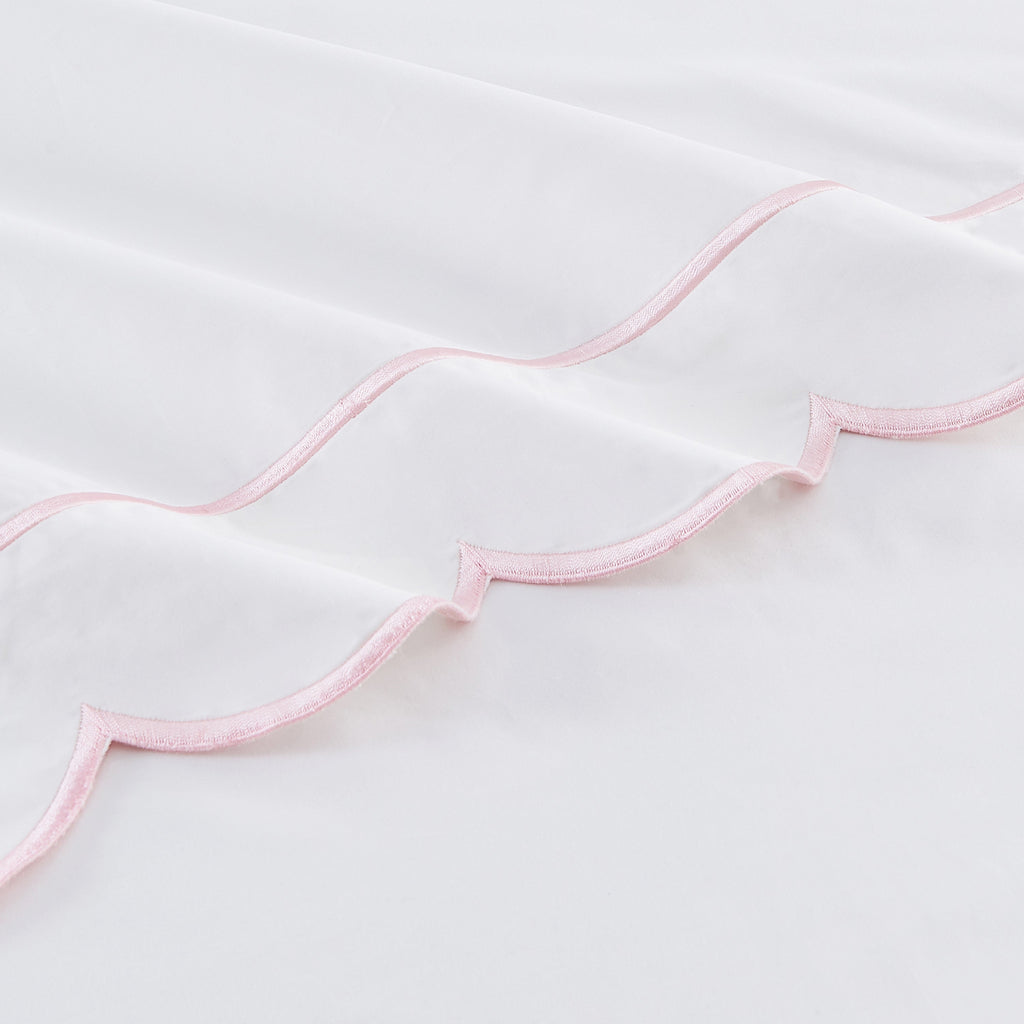 Scallop Frame Embroidered Cotton Percale Pillowcase, Set of 2 - The Well Appointed House 