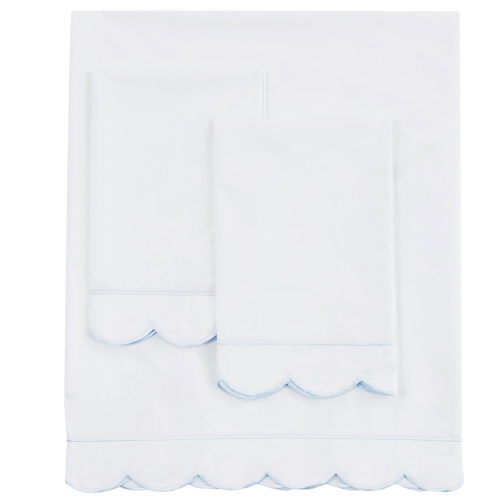 Scallop Frame Embroidered Cotton Percale Sheet Set - The Well Appointed House 