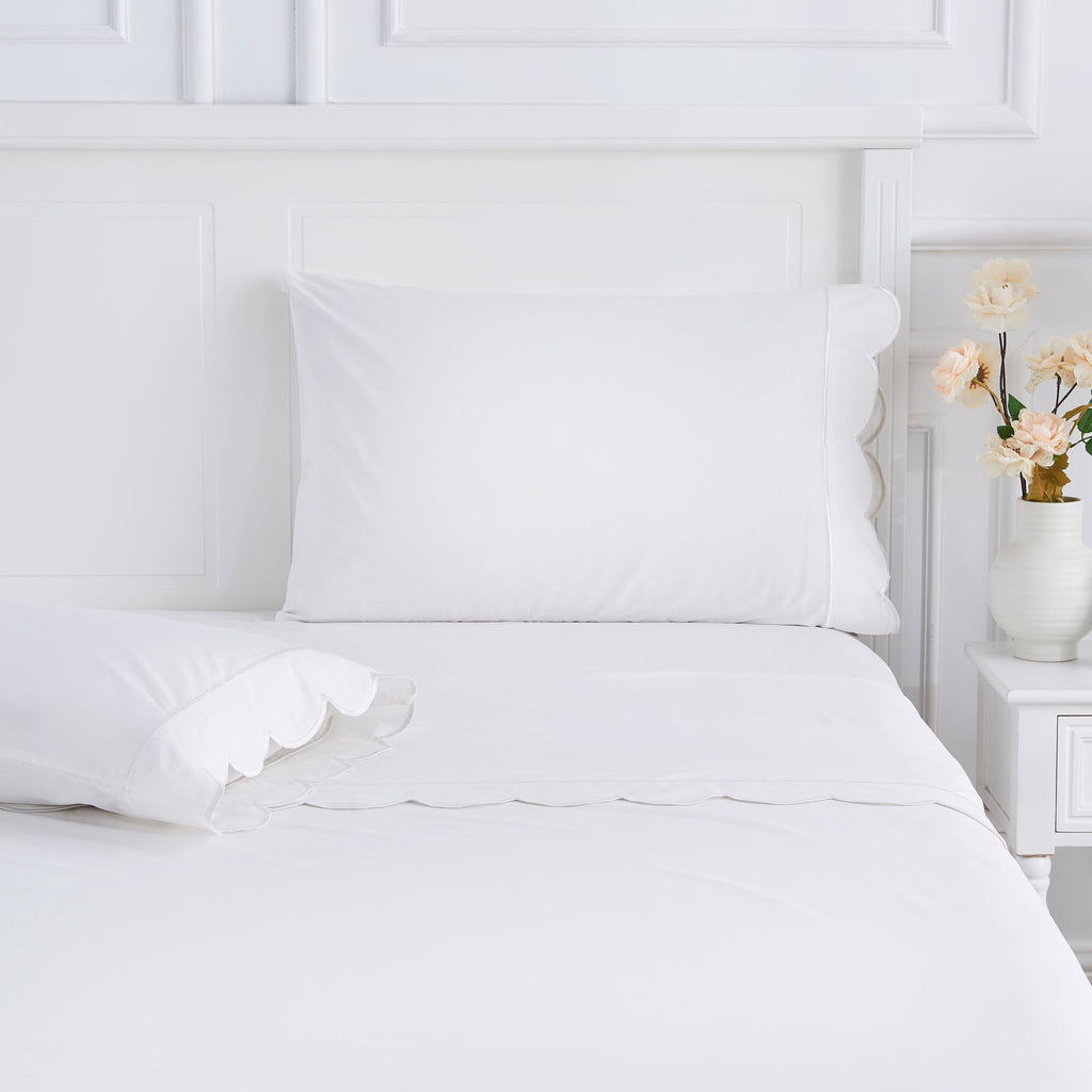Scallop Frame Embroidered Cotton Percale Sheet Set - The Well Appointed House 