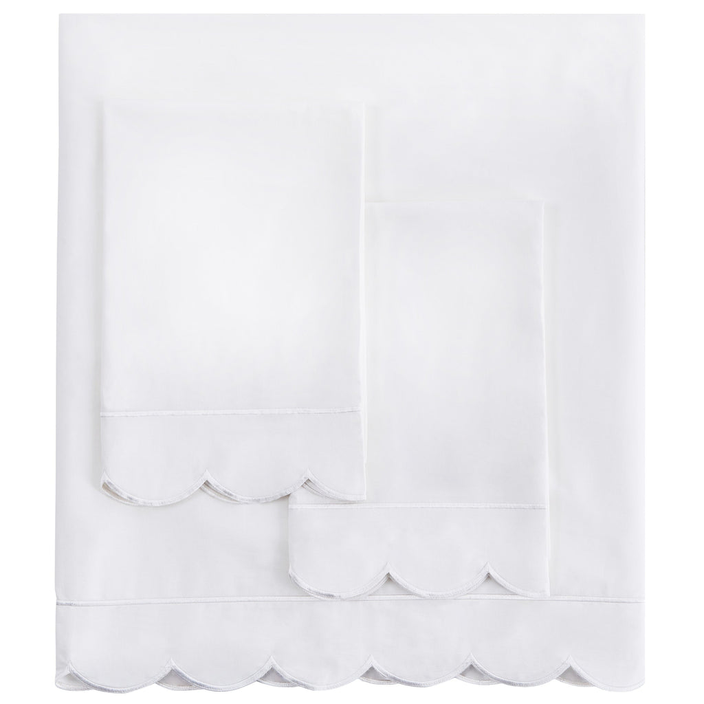 Scallop Frame Embroidered Cotton Percale Sheet Set - The Well Appointed House 
