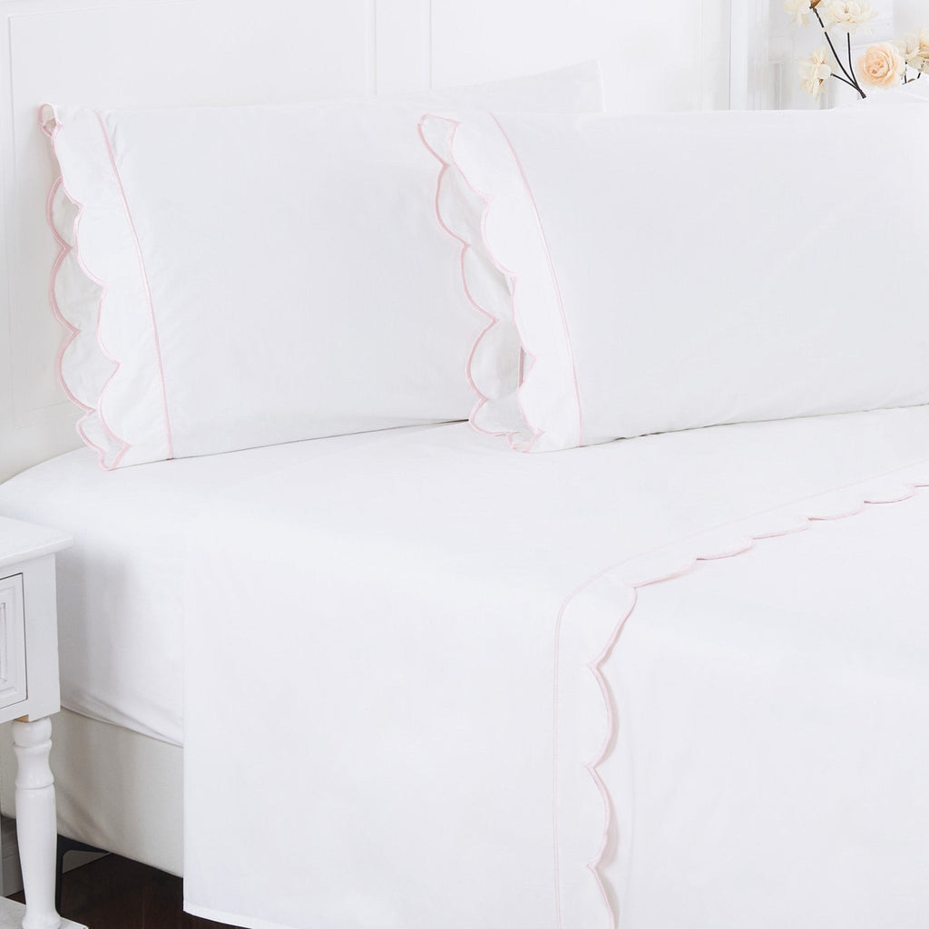 Scallop Frame Embroidered Cotton Percale Sheet Set - The Well Appointed House 