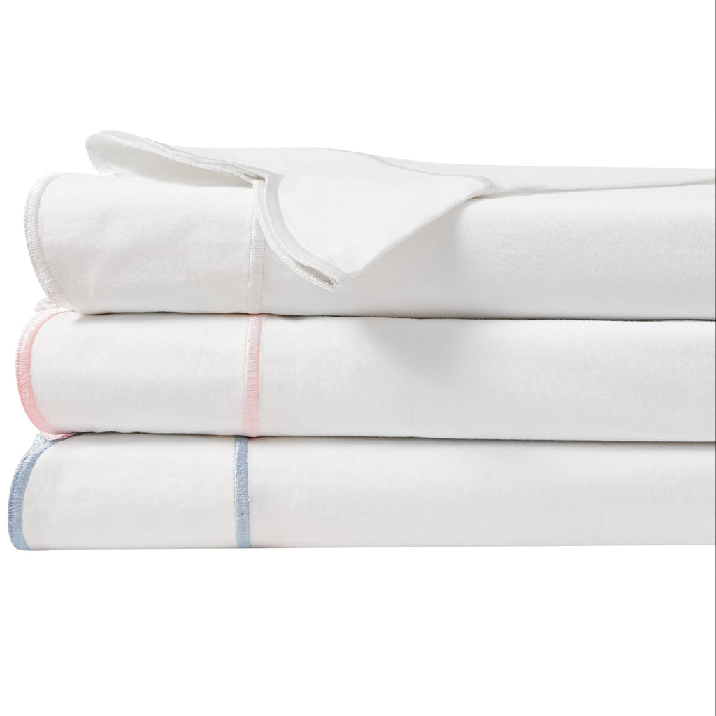 Scallop Frame Embroidered Cotton Percale Sheet Set - The Well Appointed House 