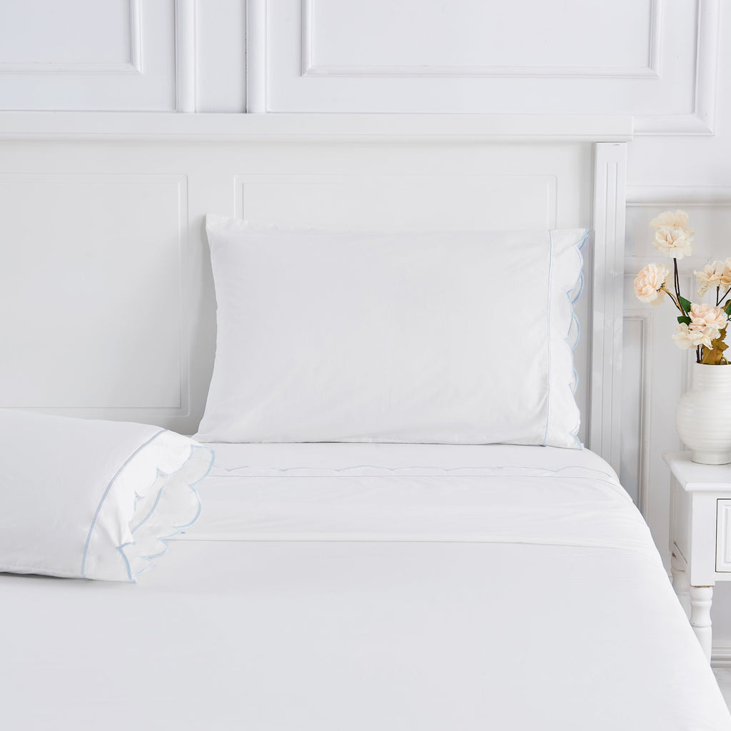 Scallop Frame Embroidered Cotton Percale Sheet Set - The Well Appointed House 
